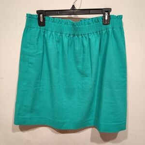 J. Crew Factory Kelly Green Linen Blend Mini City Skirt 14 Elastic Waist Pockets